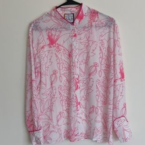 Whimsical Sheer Dragon & Botanical Print Blouse